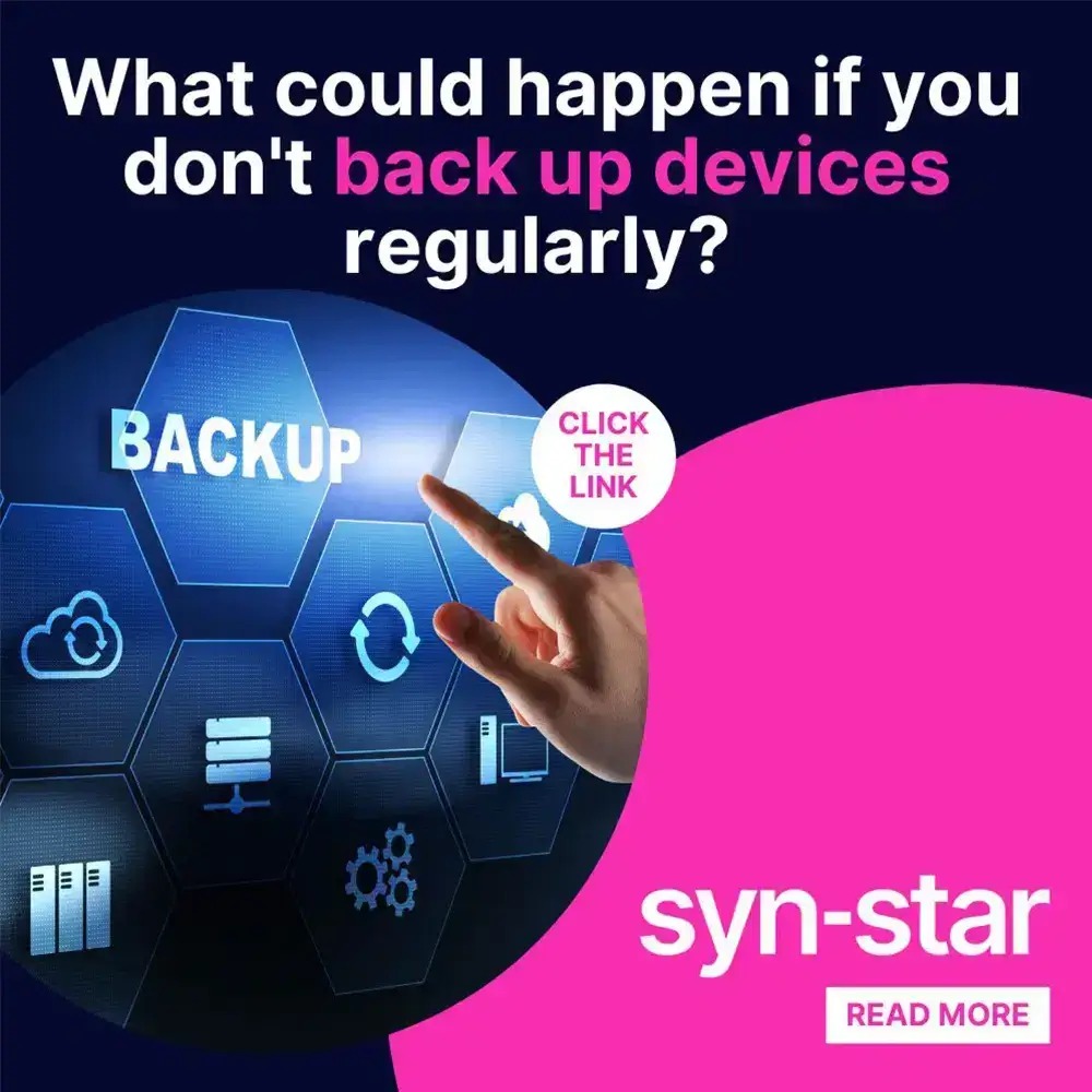 image showing an employee clicking backup with the title "What could happen if you don't backup devices regularly?